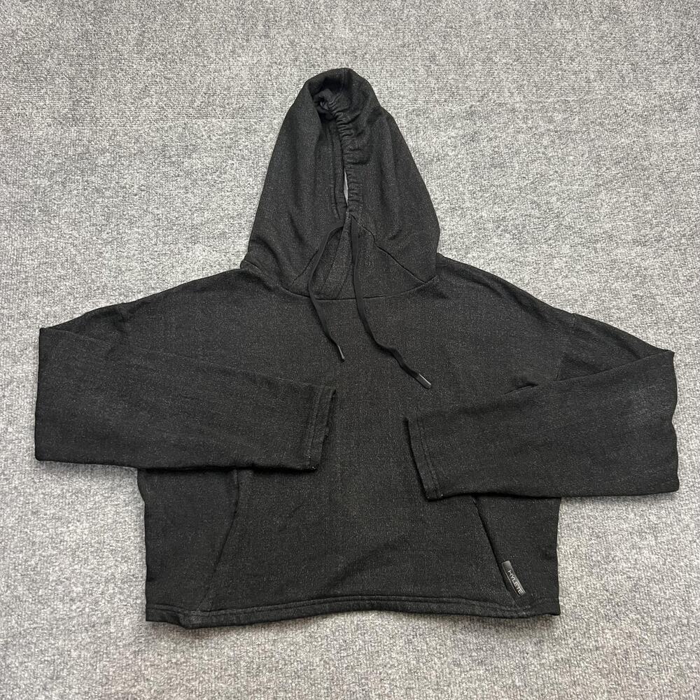 Hylete Hoodie Womens Medium Black Cropped Asymmetrical Hem Athletic Sweatshirt
